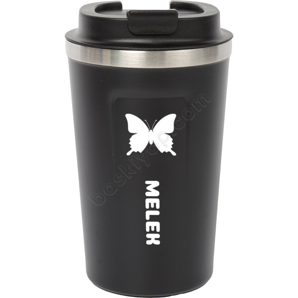Kelebek Tasarımlı Siyah Kilitli Çelik Termos Mug 380 Ml online tasarla