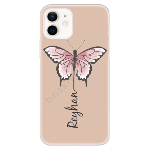 Kelebek Temalı Iphone 12 Pembe Telefon Kılıfı online tasarla