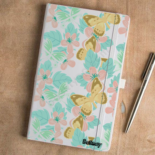 Kelebek Ve Çiçek Tasarımlı Beyaz Ajanda – Tarihsiz Beyaz Ajanda / Defter 13X21Cm tasarımı