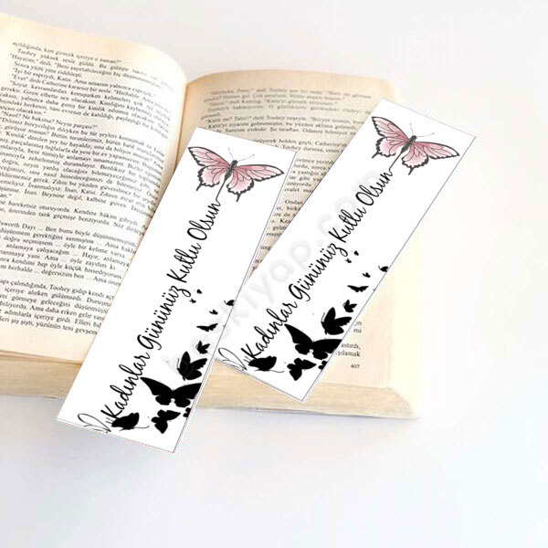 Kelebekli 8 Mart Tasarımlı Kitap Ayracı online tasarla