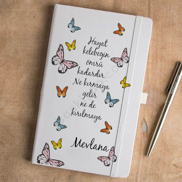 Kelebekli Beyaz Ajanda online tasarla