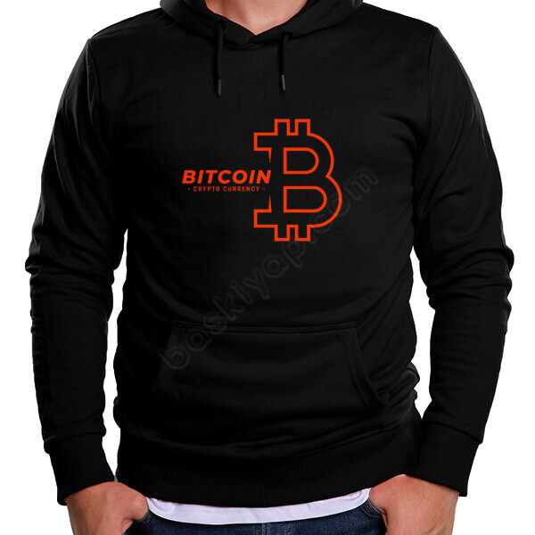 Kendin Tasarla Bitcoin Temalı Siyah Kapşonlu Sweatshirt online tasarla