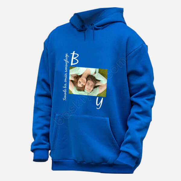 Kendin Tasarla Kapşonlu Mavi Hoodie Seweatshirt online tasarla