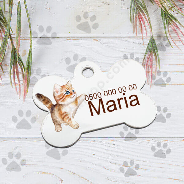 Kendin Tasarla Kemik Şekilli Kedi İsim Künyesi online tasarla