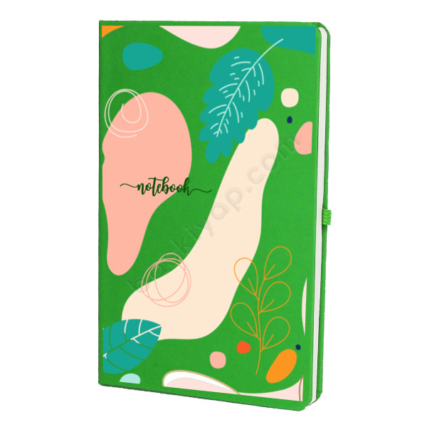 Kendin Tasarla Yaprak Desenli Yeşil Ajanda – Tarihsiz Çizgili Yeşil Ajanda/Defter 13X21Cm tasarımı