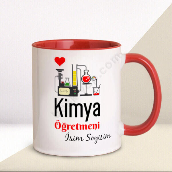 Kimya Öğretmeni Tasarımlı Kupa – Kişiye Özel Baskılı Kupa - Kırmızı tasarımı