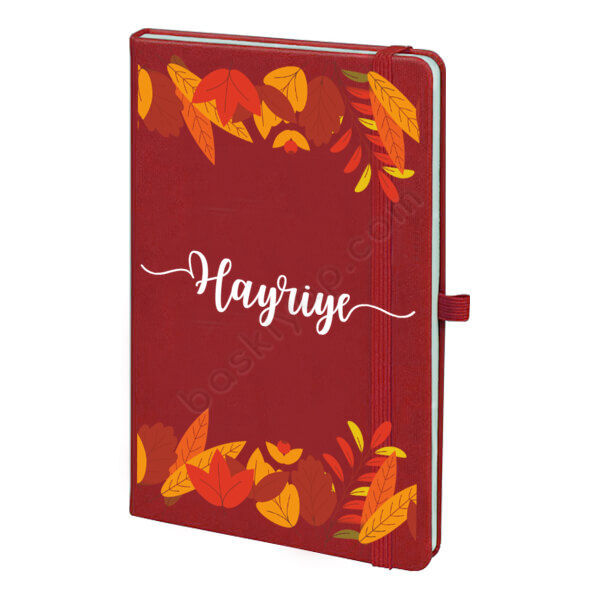 Yaprak Tasarımlı Kırmızı Ajanda – Tarihsiz Kırmızı Ajanda / Defter 13X21Cm tasarımı