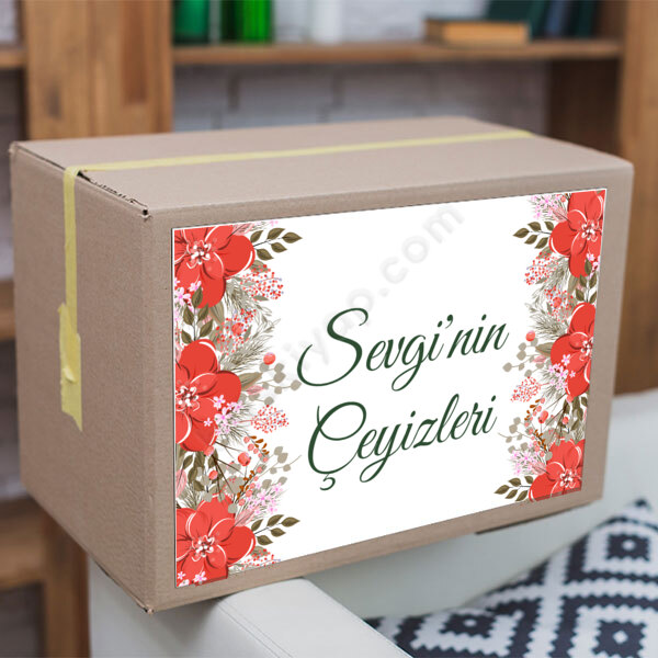 Kırmızı Çiçek Tasarım Çeyiz Etiketi online tasarla