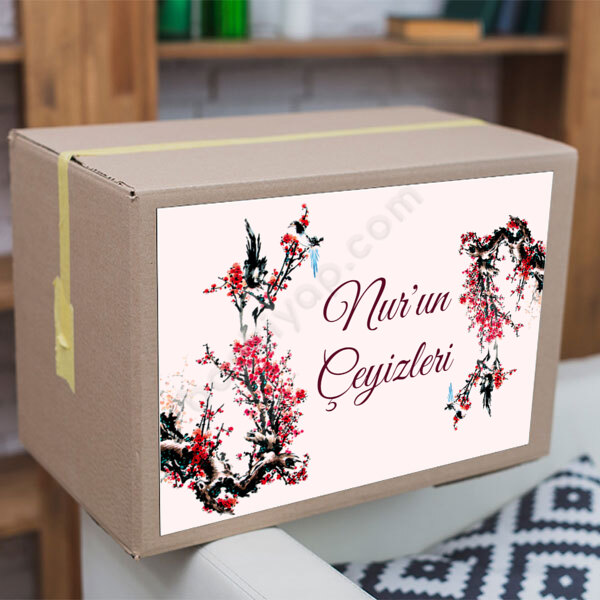 Kırmızı Çiçekli Çeyiz Etiketi online tasarla