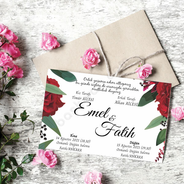 Kırmızı Çiçekli Davetiye online tasarla