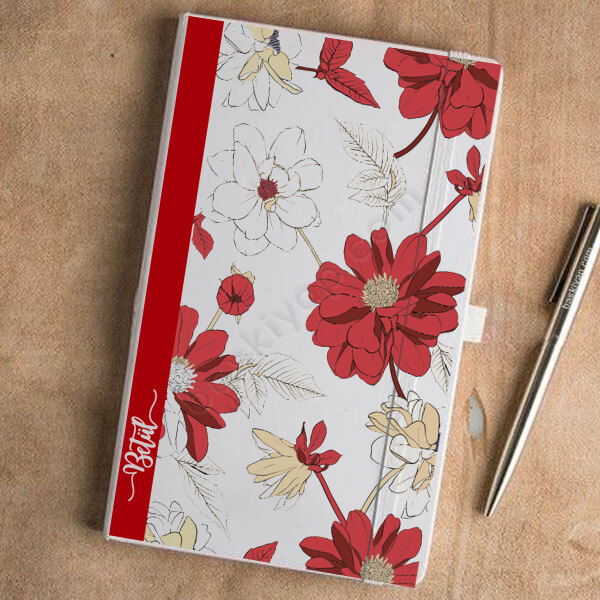 Kırmızı Çiçekli Tarihsiz Beyaz Ajanda online tasarla