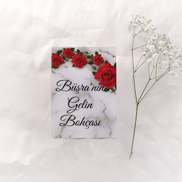Kırmızı Gül Çerçeveli Bohça Kartı online tasarla
