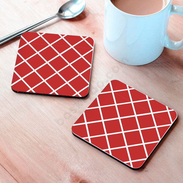 Kırmızı Kareli Tasarım Bardak Altlığı online tasarla