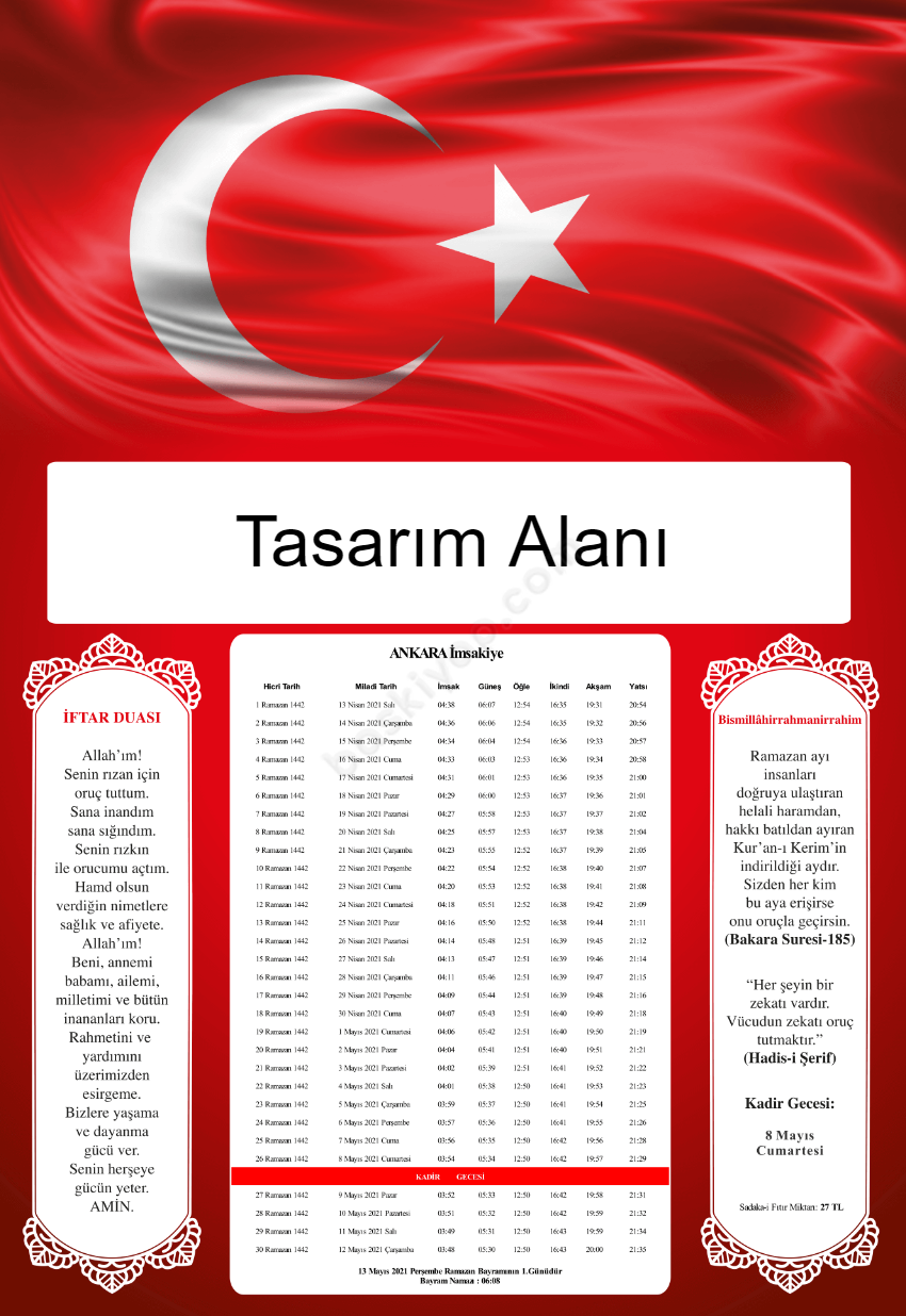 Kırmızı Kişiye Özel İmsakiye 2021 online tasarla