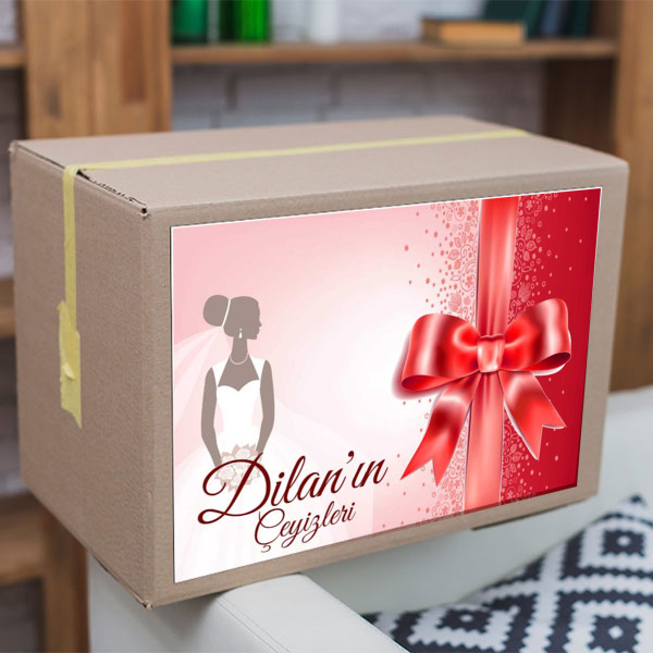 Kırmızı Kurdele Gelin Çeyiz Etiketi online tasarla