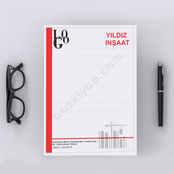 Kırmızı Siyah İnşaat Tasarımlı Antetli Kağıt online tasarla
