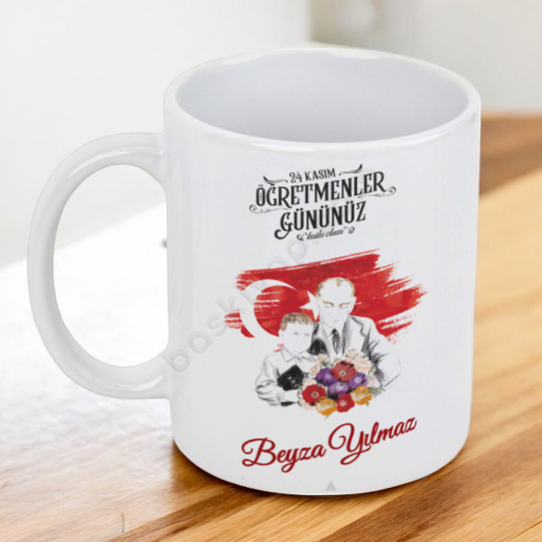 Kişiye Özel Atatürk Tasarımlı Öğretmenler Günü Kupası online tasarla
