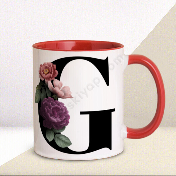 Kişiye Özel Baş Harfli Kırmızı Kupa Bardak online tasarla