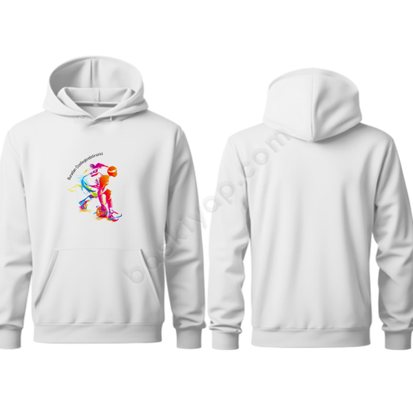 Kişiye Özel Basketbolcu Tasarımlı Kapşonlu Beyaz Sweatshirt online tasarla