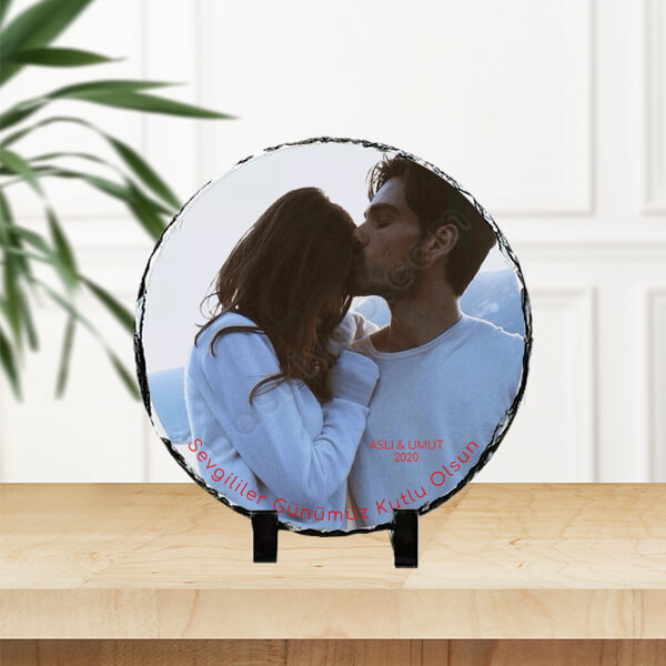 Kişiye Özel Baskılı Yuvarlak Taş Çerçeve 20Cm online tasarla