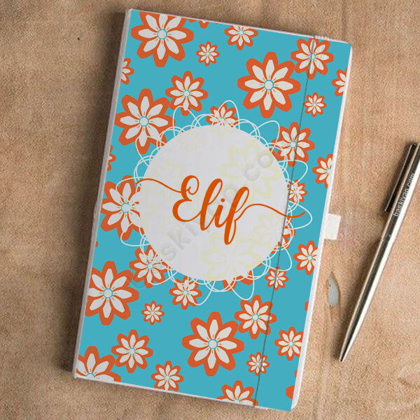 Kişiye Özel Çiçek Tasarımlı Beyaz Ajanda online tasarla