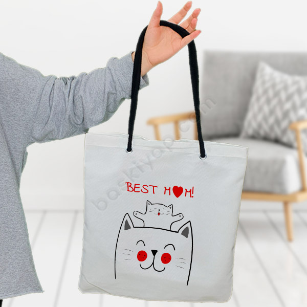 Kişiye Özel En İyi Anne Tasarımlı Beyaz Bez Çanta online tasarla