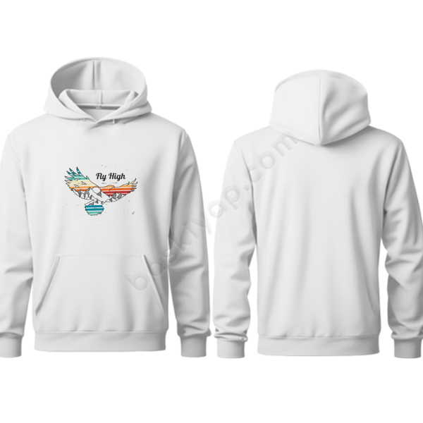 Kişiye Özel Fly High Tasarımlı Kapşonlu Beyaz Sweatshirt online tasarla