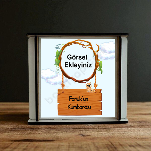 Kişiye Özel Fotoğraflı Ahşap Kumbara Tasarımı online tasarla