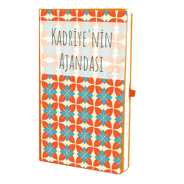 Kişiye Özel Geometrik Şekilli Tasarımlı Turuncu Ajanda – Tarihsiz Çizgili Turuncu Ajanda/Defter 13X21Cm tasarımı
