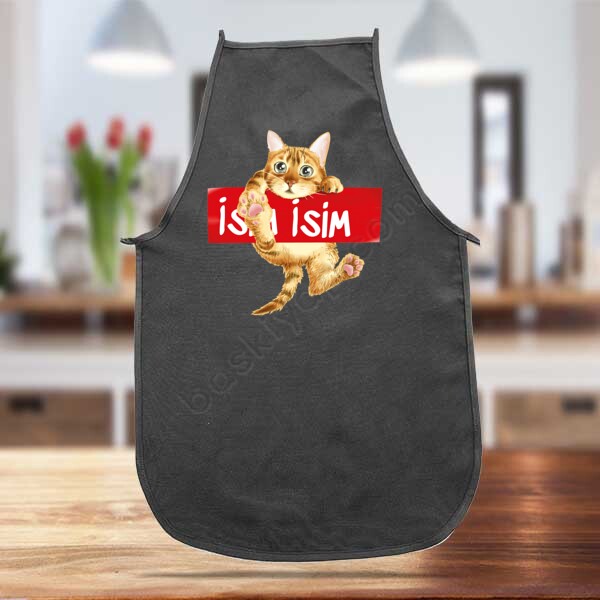 Kişiye Özel İsimli Kedili Mutfak Önlüğü online tasarla