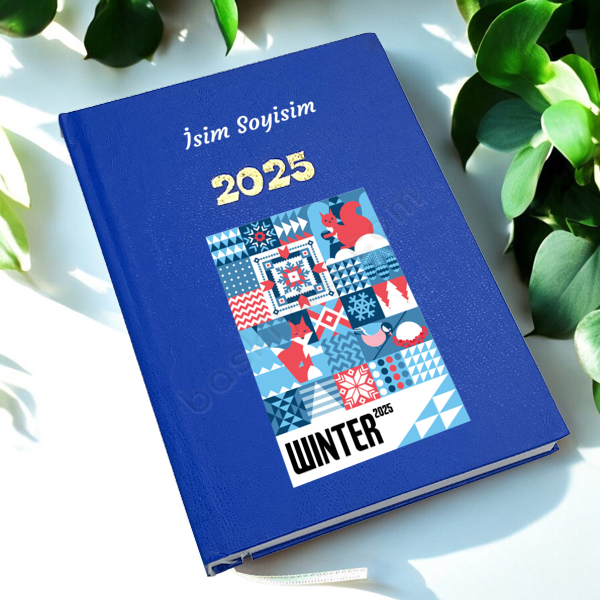 Kişiye Özel Kış Temalı Mavi 2025 Ajandası online tasarla