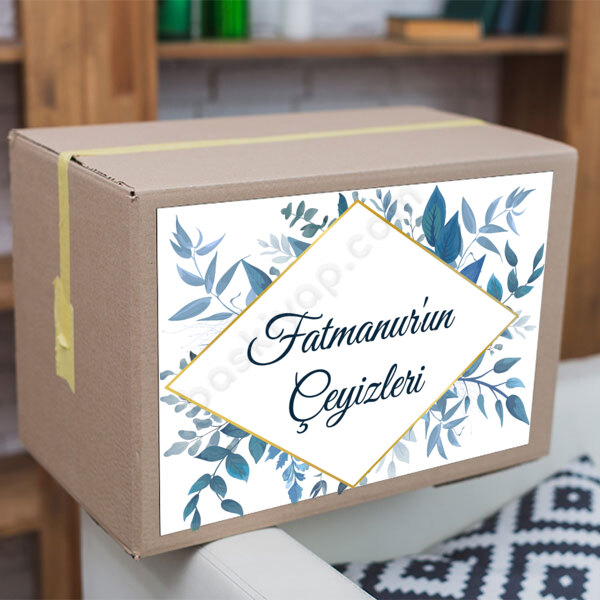 Kişiye Özel Mavi Çiçekli Çeyiz Etiketi online tasarla