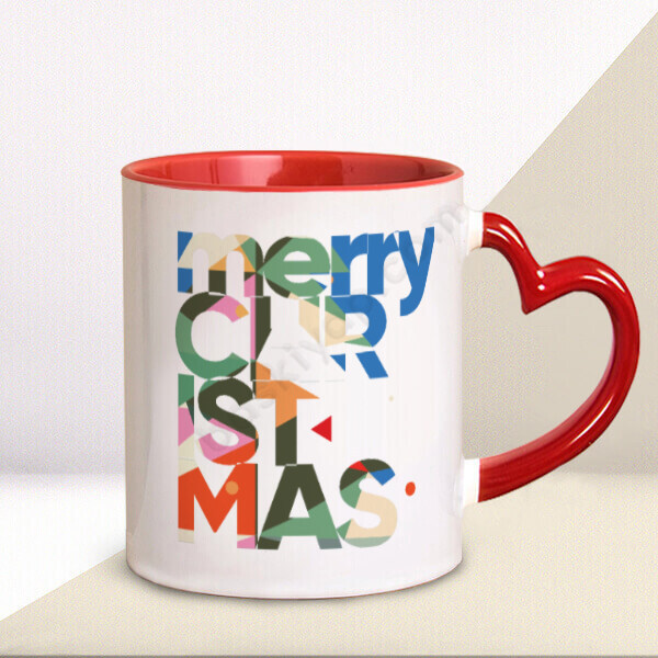Kişiye Özel "Merry Christmas" Baskılı Kalp Kulplu Kupa online tasarla