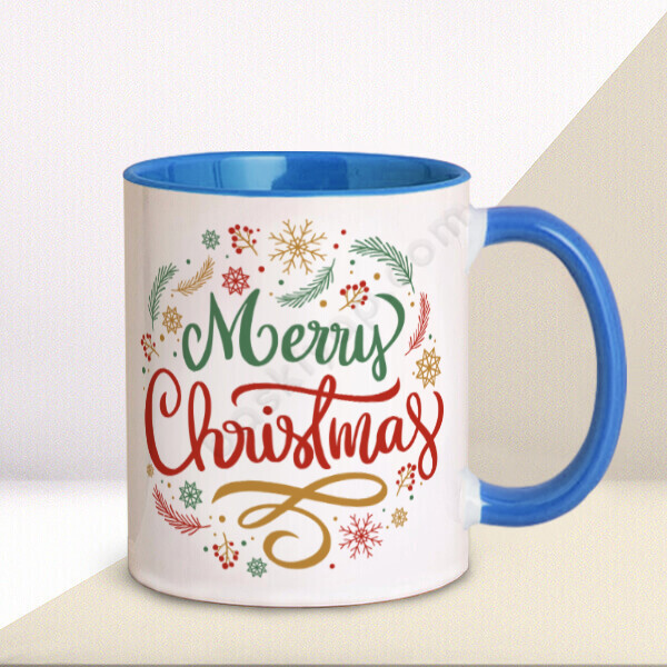 Kişiye Özel Merry Christmas Mavi Kupa Bardak – Kişiye Özel Baskılı Mavi Kupa tasarımı