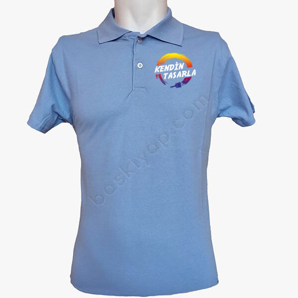 Kişiye Özel Polo Yaka Açık Mavi Tişört online tasarla