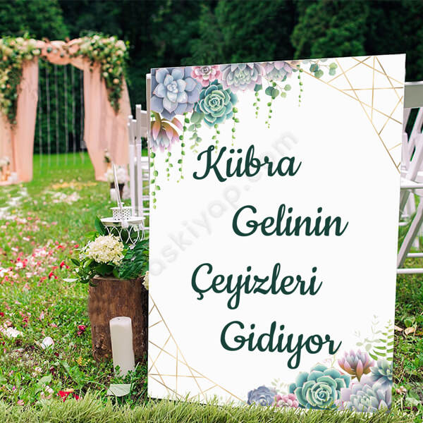 Kişiye Özel Söz/Nişan/Düğün Succulent Tasarımlı Ayaklı Pano online tasarla