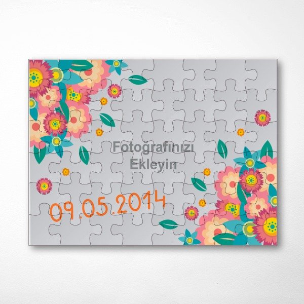 Kişiye Özel Pembe Çiçek Tasarımlı A3 Puzzle online tasarla