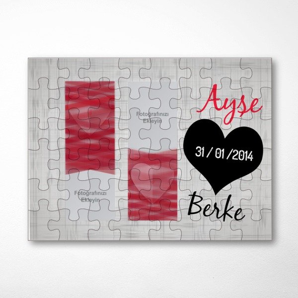 Kalpli Fotoğraflı Sevgiliye Özel Tasarımlı A3 Puzzle online tasarla