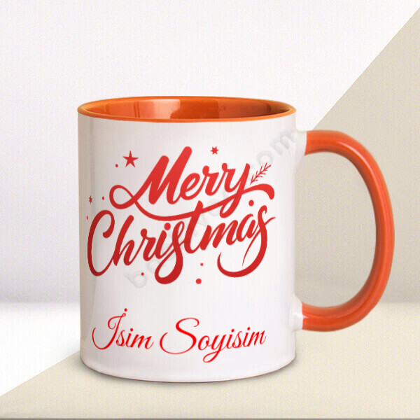 Kişiye Özel Yılbaşı Baskılı Turuncu Kupa Bardak online tasarla