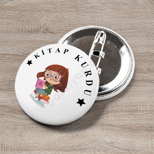 Kitap Kurdu Tasarımlı Rozet online tasarla
