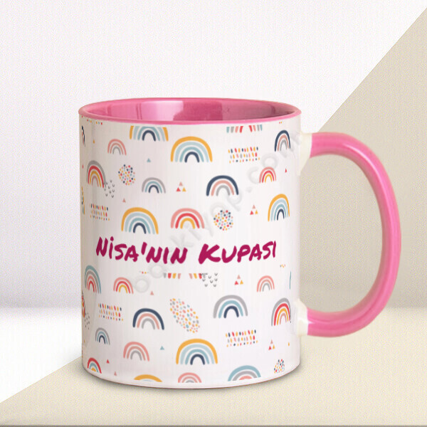 Kız Çocuğuna Özel Gökkuşağı Pembe Kupa online tasarla