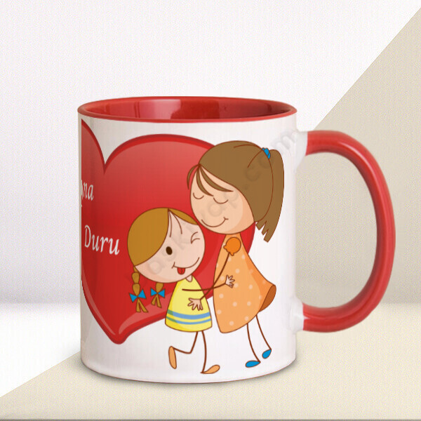 Kız Kardeş Kırmızı Kupa Bardak online tasarla