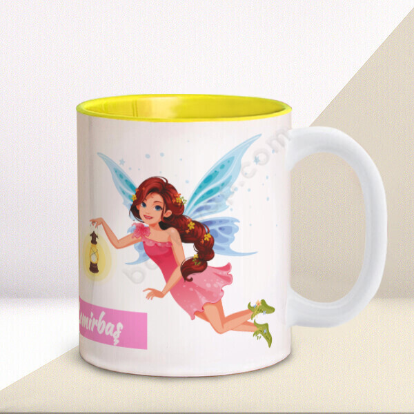 Kız Melek Tasarımlı İçi Sarı Kupa online tasarla