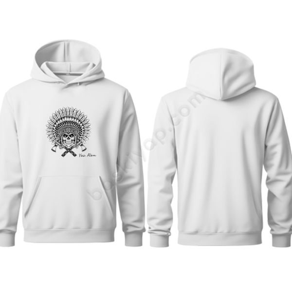 Kızılderili Temalı Kapşonlu Beyaz Sweatshirt online tasarla