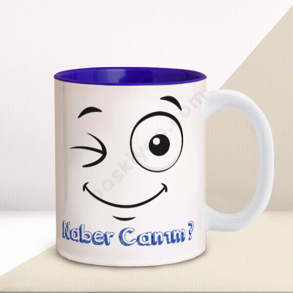 Komik Yüz Tasarımlı Lacivert Kupa online tasarla