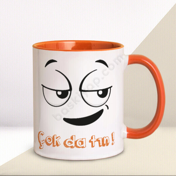 Komik Yüz Tasarımlı Turuncu Kupa online tasarla