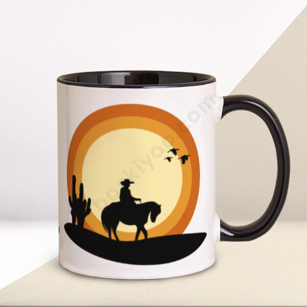 Kovboy Tasarımlı Siyah Kupa Bardak online tasarla