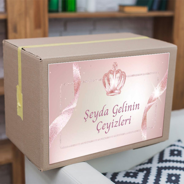 Kraliçe Taçlı Pembe Çeyiz Etiketi online tasarla