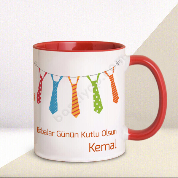 Kravatlar Tasarımlı Kupa – Kişiye Özel Baskılı Kupa - Kırmızı tasarımı