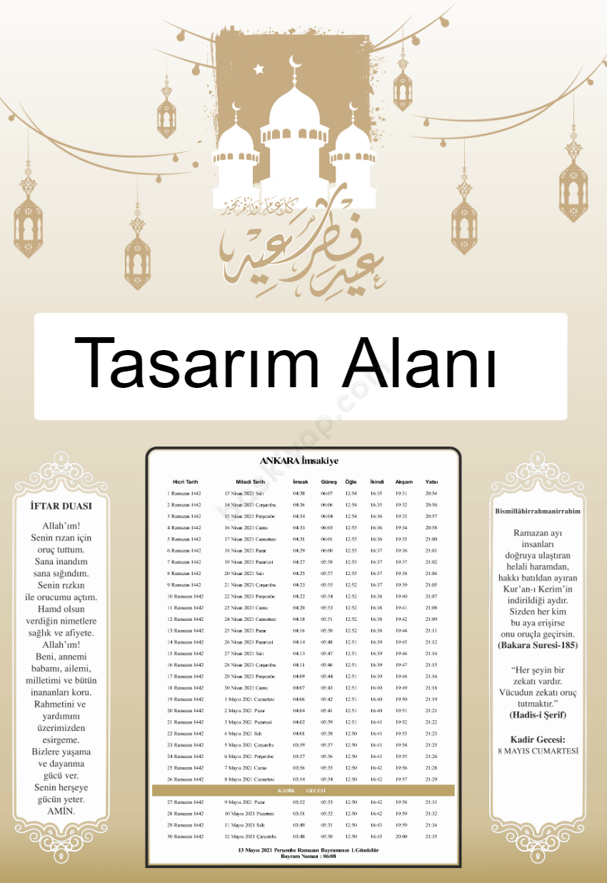 Krem Cami Kişiye Özel İmsakiye 2021 online tasarla